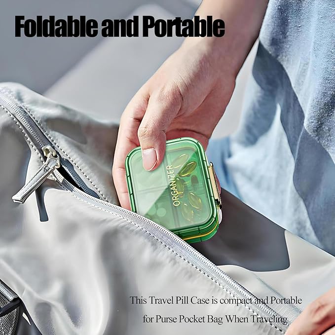 Daily Pill Organizer,7 Compartments Portable Travel Medicine Organizer,Moisture Proof Pill Case,Foldable Pill Box for Purse Pocket to Hold Vitamins,Cod Liver Oil,Supplements Medication (Purple)