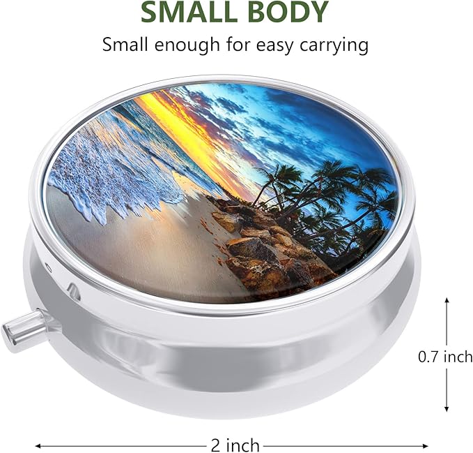 Nipichsha Pill Box, Small Pill Case for Purse & Pocket, Cute Medicine Organizer Travel Pillbox, Portable Pill Container Holder to Hold Vitamins, Medication, Fish Oil and Supplements, Sky and Sea