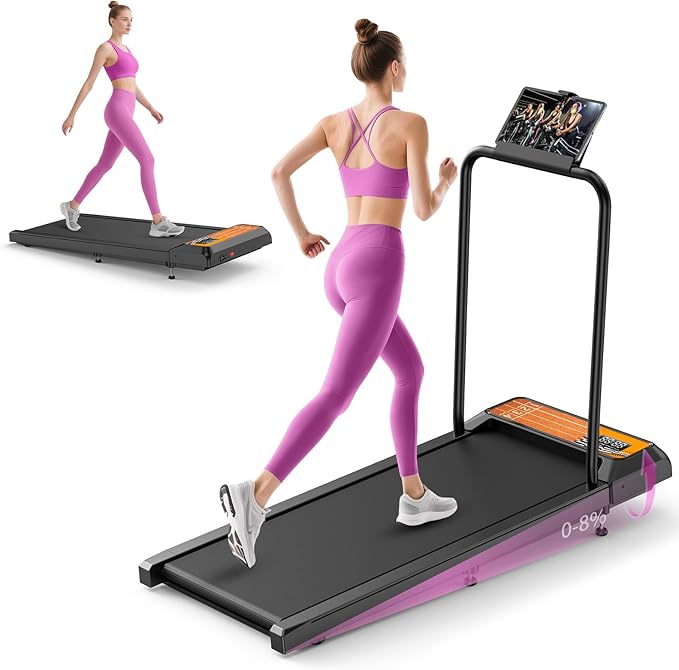 Walking Treadmill Pad with Removable Handle,2.5HP Portable Treadmills for Home &Office, Under Desk Treadmill with 8% Incline，Treadmill with Remote Control &LED Display