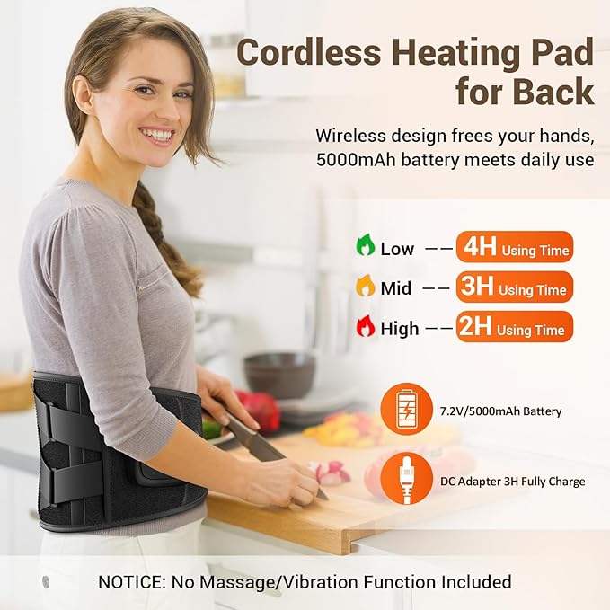 Comfytemp Far Infrared Cordless Heating Pad for Back, FSA Eligible HSA, 17 Tourmaline Stones FIR Wireless Portable Rechargeable Electric Wearable Lower Back Heat Belt Wrap,3 Heat 15-45mins(No Massage)