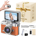 Vintage Mini Digital Camera Retro Mini Digital Video Keychain Camera Small Bodycam 1080P HD 0.96" IPS Screen Type-C 64G Card Included Portable for Photography Enthusiasts Travel (Orange)