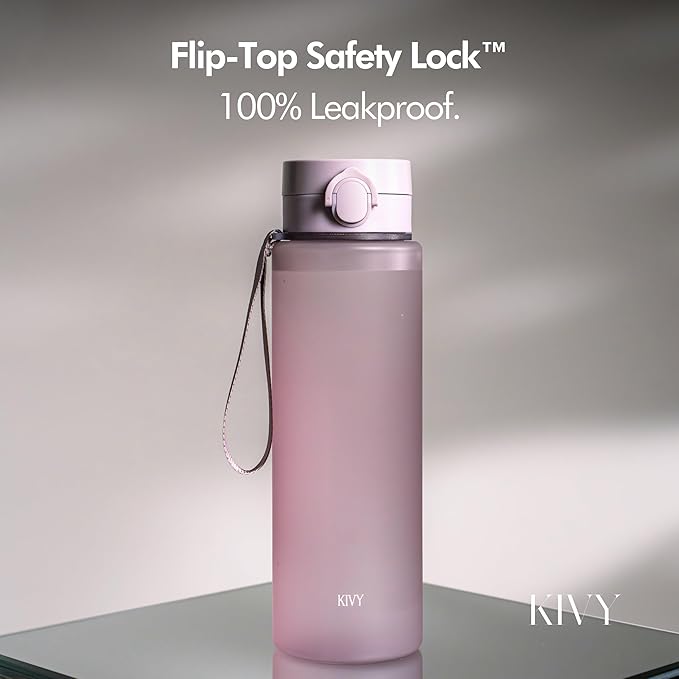 KIVY Slim Water Bottle 50oz with Leakproof Flip Lid [Lightweight & Shatterproof] Fits Backpack & Cupholder for Travel, Sports, School - Extra large water bottle no straw - 1.5 Liter water bottles