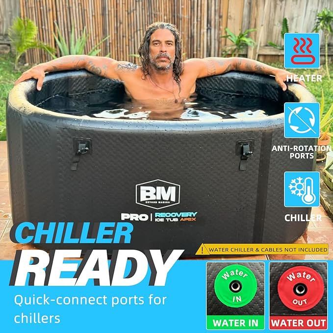 Inflatable Ice Bath Tub for Athletes - Cold Plunge Tub Compatible Water Chiller, Insulated Lid, EVA Groundsheet, Backpack, 150 Gallon, 59" L x 31.5" W x 23.6" H