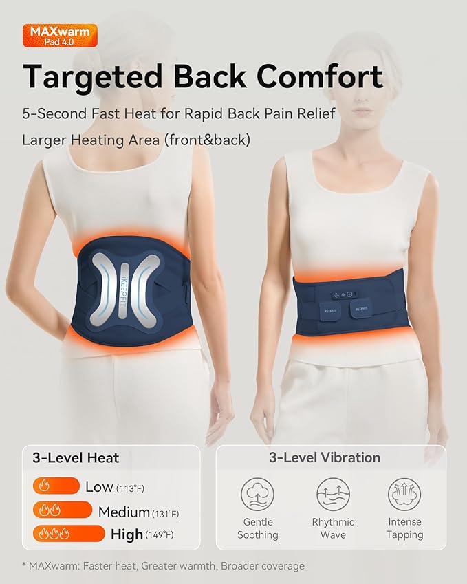 Cordless Heating Pad with Massager for Back Pain Relief: MAXwarm® 4.0, Portable Heated Back Brace with Lumbar Support for Sciatica, Large 8000mAh Battery, for Women Men 70"