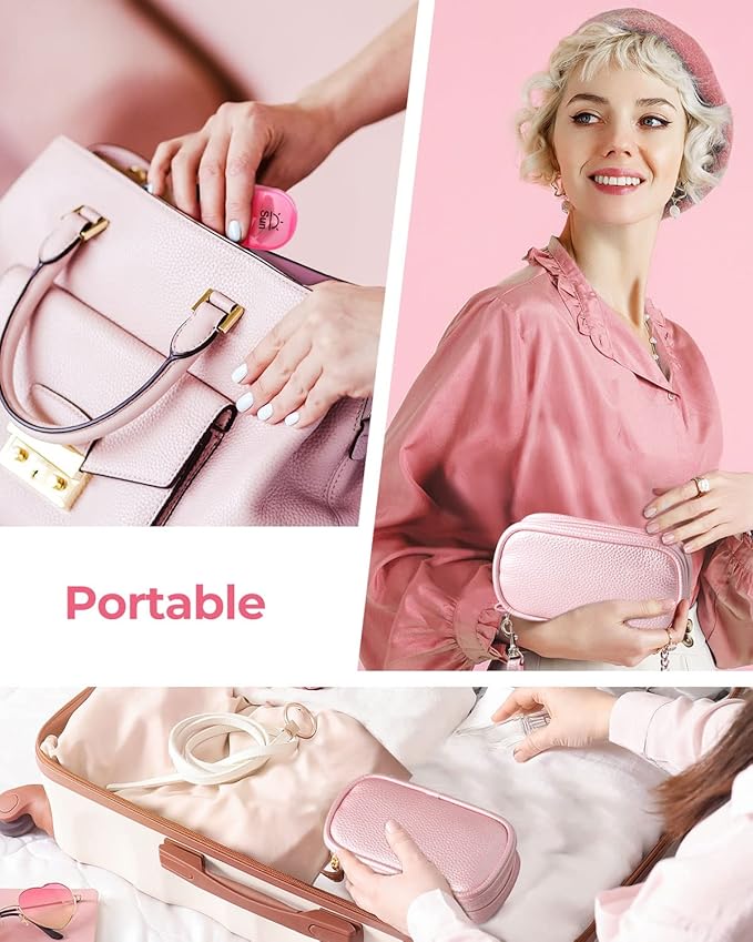 Cute Pill Organizer 2 Times a Day, PU Leather Pill Case for Women, Portable Weekly Pill Box for Purse with Storage Bag to Hold Vitamins, Medications, Fish Oils, Supplements (Pink)