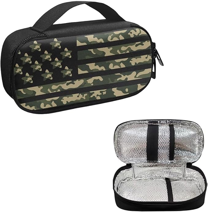 Rnyleeg American Flag Camo Diabetes Bag for Women Men Large Capacity Insulin Cooler Travel Case Reusable Insulin Bag for Diabetes