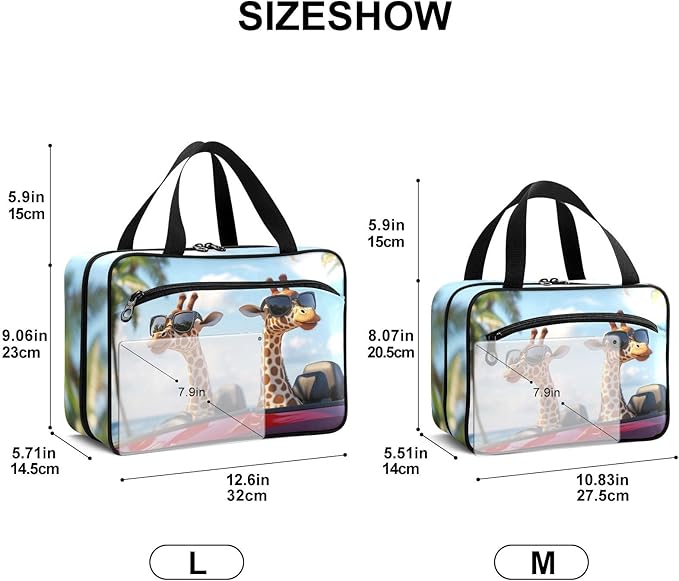 Fustylead 3d Funny Giraffes Driving Car Large Medical Supplies Organizer Bag with Zipper Empty First Aid Bag Trauma Kit for Traveling Hiking Camping