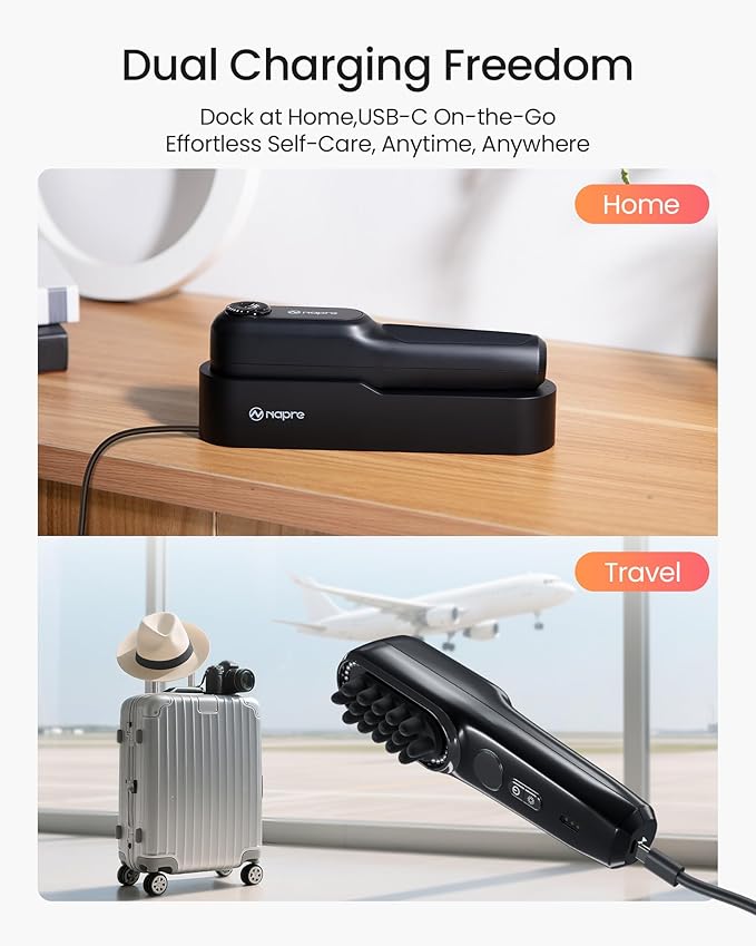 NAPRE Electric Scalp Massager,Head & Hair Massager Scalp Stress Relax,Cordless Handheld Muscle Massager with Horizontal Vibration for Face,Neck,Shoulder & Body,with Charging Dock