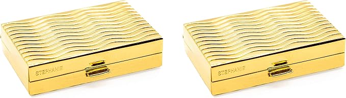 Stephanie Imports Set of 2 Rectangular-Shaped Pocket Purse Pill Box & Organizer With Dual Compartments (Gold Waves)