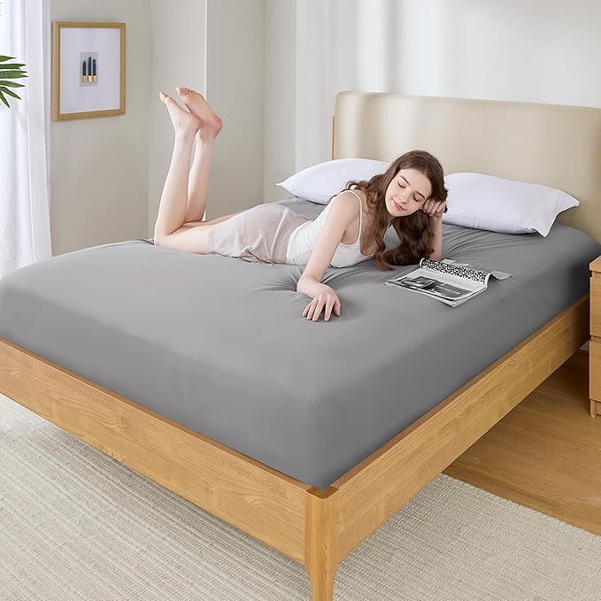 Degrees of Comfort Coolmax® Cooling Fitted Sheet Only, Soft Twin Size Bed Sheets for Hot Sleepers, up to 15" Deep Pocket, All Around Elastic, Wrinkle Free, Fade Stain Resistant, Grey 1 Piece