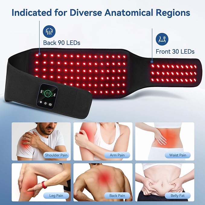 Cordless Rechargeable Red Light Therapy Belt, Wearable Infrared Light Therapy Wrap with Quiet Massage & Vibration,Heating Red Light for Body, Abdomen,Muscle,Waist, Back, Joint Pain Relief