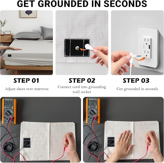 Grounding Sheets King,90% Cotton 10% Silver Fiber,Grounded Bed Sheet, Deep Pocket Grounded Bed Sheet, Improve Sleep (King)