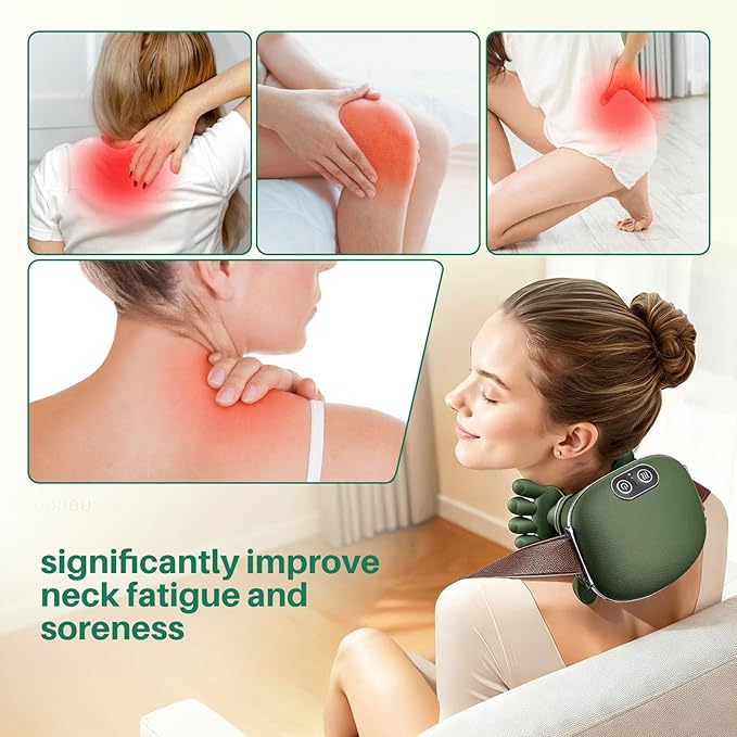 Neck and Shoulder Massager - Bionic Heated Massager, Cordless Portable Electric Shiatsu Massager, Deep Tissue 4D Kneading Massage, Simulated Human fingers Design for Pain Relief and Muscle Relax
