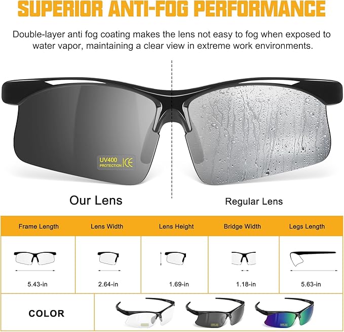 OXG 12 Pack Anti Fog Safety Glasses for Men, ANSI Z87.1 Safety Goggles Impact Scratch Resistant Eye Protection for Work
