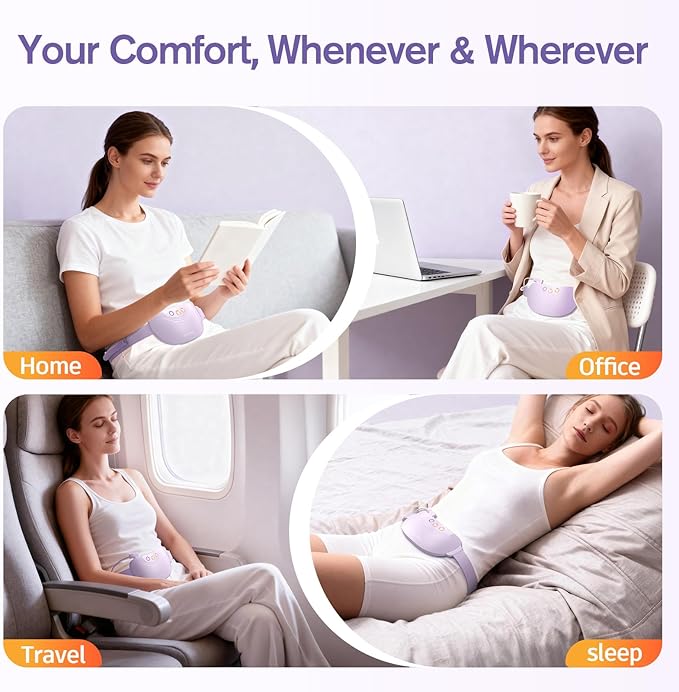 Comfytemp Portable Belly&Back Heating Pad for Period Cramps, FSA Eligible HSA Menstrual Cordless Abdominal Massager, Electric Wearable Rechargeable Belt with 3 Heat 3 Vibration 2 Intensity, Women Girl