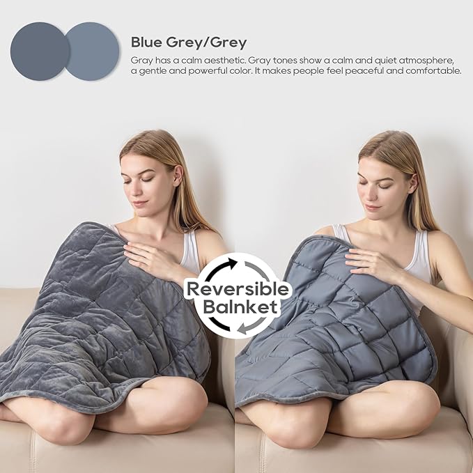 Weighted Blanket 7lbs for Adults (Double-Sided), Small Weighted Lap Pad with Reversible Warm Crystal Velvet and Cooling Tencel, Weighted Throw for Travel, Relaxationf|Machine Washable, Grey, 29" x 24"