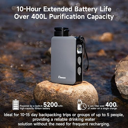 Portable Electric Water Filter - 0.01 Micron Outdoor Camping Water Purifier for Hiking, Camping Water Filtration System Survival,Travel and Emergency (Grey)