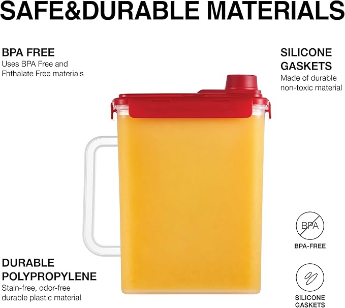 LocknLock Aqua Fridge Door Water Jug with Handle BPA Free Plastic Pitcher with Screw Top Lid Perfect for Making Teas and Juices, 1 Gallon, Red