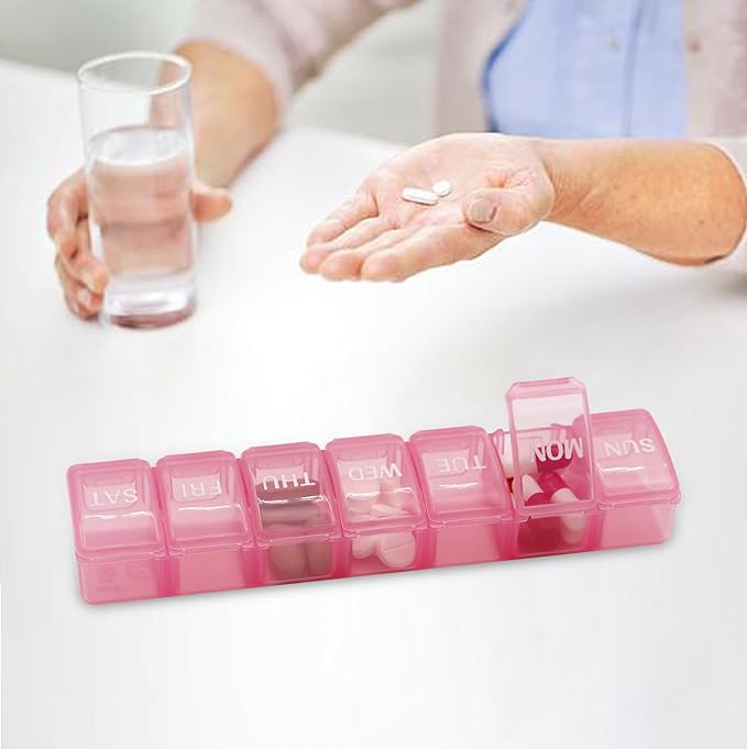 2 PCS Small Weekly Pill Organizer 7 Days,Pocket Daily Pill Case, Daily Planner, Pill Box for Pills/Vitamin/Fish Oil/Supplements (Pink)