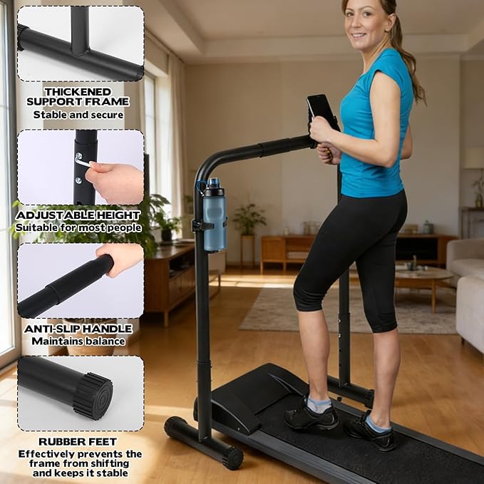 Walking Pad Handle Bar Attachment, Adjustable Treadmill Handrail Stand with Non-Slip Rubber Feet, Easy Assembly Safety Support for Under Desk Walking Pad, Home Office & Gym Use