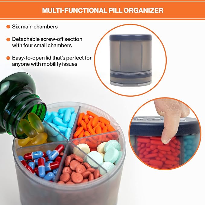 Monster Supplement Medication Pill Dispenser with Compartment Labels - Extra Large Pill Container Bottle Handles Almost Any Supplement - Easy to Dispense (3 Pack - Monster, Monster Jr & Monster Ten)