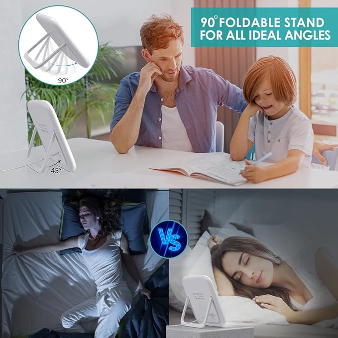 Light Therapy Lamp, 10000 Lux LED Sunlight, Touch Control Sun Lamp Daylight Lamp with Stepless Brightness Levels and 4 Timer & Memory Function, 90° Foldable Stand, Portable for Home/Office Use