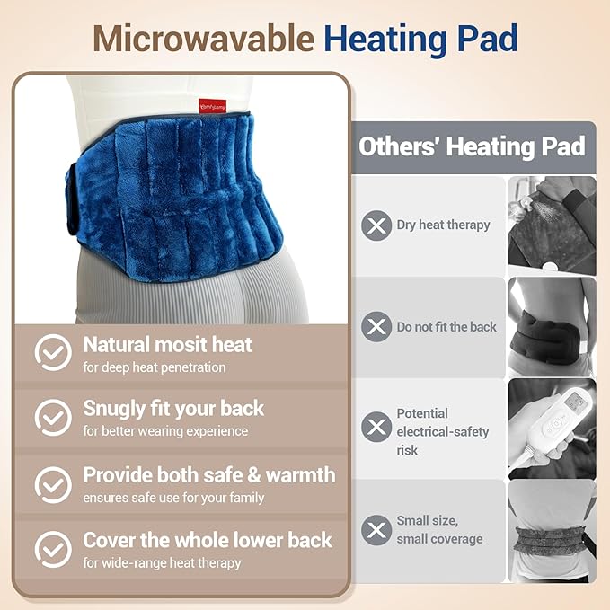 Comfytemp Microwave Moist Heating Pad for Back Pain Relief, Sciatica Recovery Must Have, Microwavable Hot Therapy for Lower Lumbar, Cramps, Waist Warm Compress, Get Well Items for Men Women