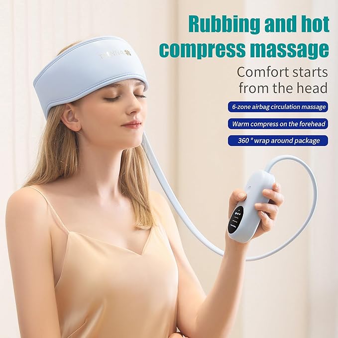 Head Massager,Scalp Massager,Relief Headaches,Fatigue,Stress,Sleep aid,Hangover with Airbag Kneading,Constant Temperature Hot Compress for Head (Sky Blue)