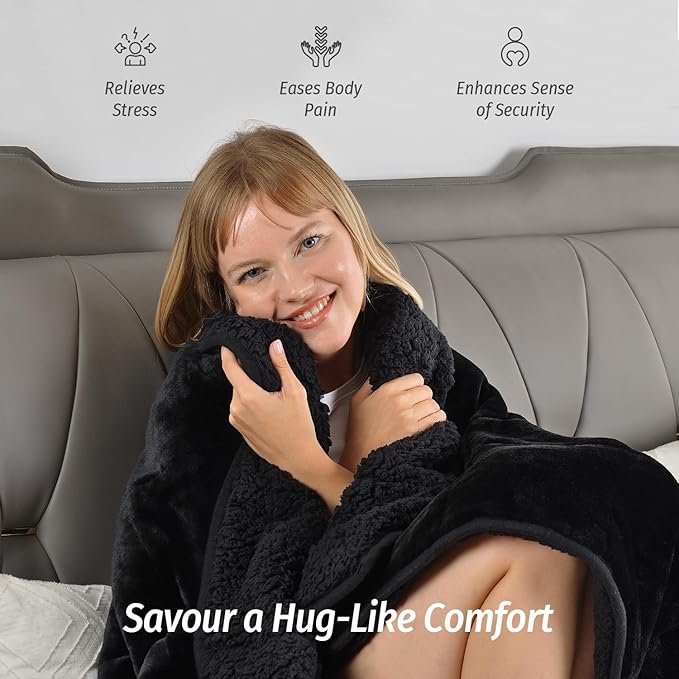 Wemore Sherpa Fleece Weighted Blanket for Adult 20 lbs Dual Sided Cozy Fluffy Heavy Blanket,Ultra Fuzzy Throw Blanket with Soft Plush Flannel Top,60 x 80 inches Black on Both Sides