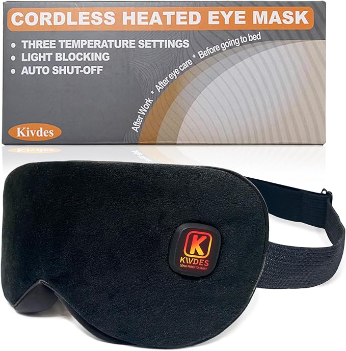 Cordless Heated Eye Mask for Dry Eyes, Electric USB Warm Eye Compress for Blepharitis & Styes,Rechargeable with Adjustable Strap,3-Level Temperature, 30Mins Auto-Off Sleep,Travel and Gifts