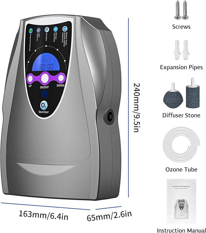 Ozone Machine, 1000mg/h Multipurpose Ozone Machine for Air, Water, Fruits, Vegetables Cleaner Device in Water - Dark Gray