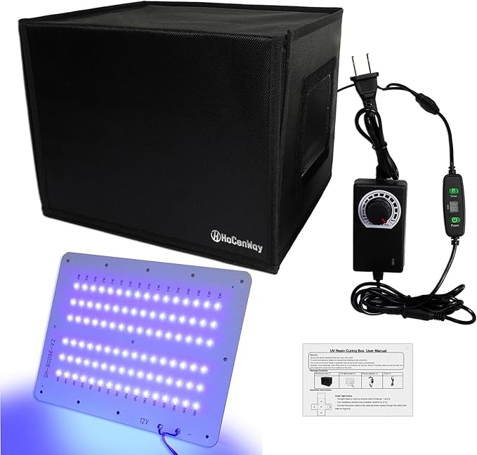Upgrade UV Resin Curing Box with Adjustable Brightness 48W 395nm UV Curing Light Smart Time Control UV Cure Station DIY Curing Enclosure for SLA/DLP/LCD 3D Printer Solidify Photosensitive Resin