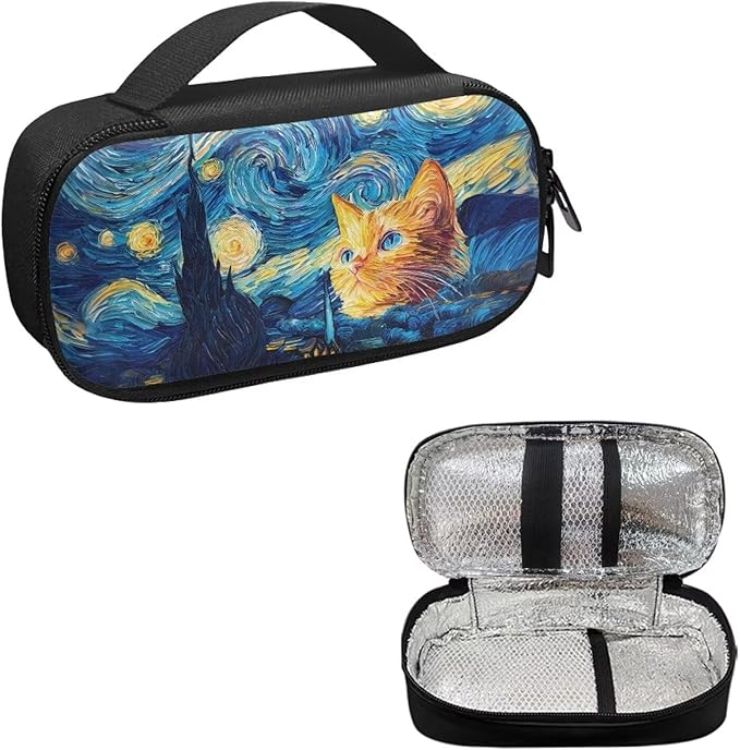 Starry Night Cat Diabetic Supplies Bag Carrying Case Organizer for Diabetes Testing Kit, Blood Glucose Monitor Kit, Meter, Test Strips, Lancets, Insulin Cooler Travel Case Daily Life