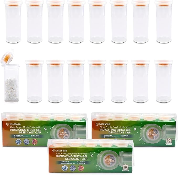 Pill Bottle with Desiccant Cap, Medicine Bottle, Pill Bottles Empty with Caps, Empty Pill Bottles (8 Dram, 30 Pack)