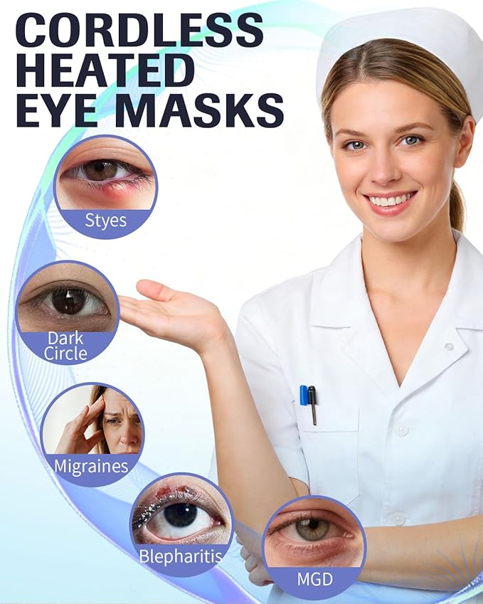 COMOIL 2500mah Cordless Heated Eye Mask for Dry Eyes, 35-65℃ Stepless Precision Warm Eye Compress,Eye Care Heating Pad for Migraine Blepharitis,6 Timers,Washable Heating Pad for Eye Care