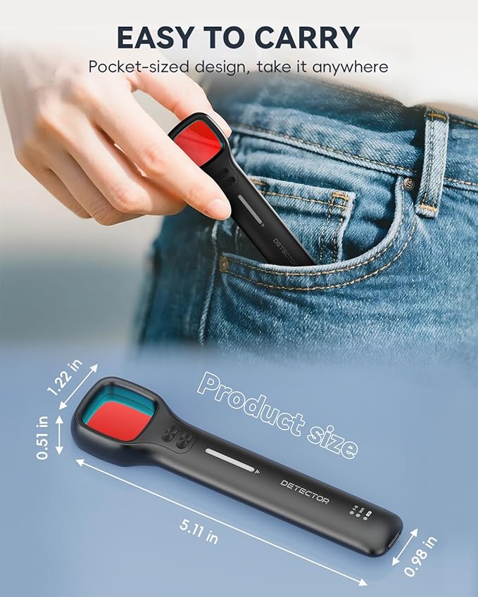 Hidden Camera Detectors with Viewfinder Bug Detector & Spy Camera Finder, Perfect for Hotels, Car, Travel & Office with Rechargeable Battery for 7 Levels Sensitivity 4 Modes