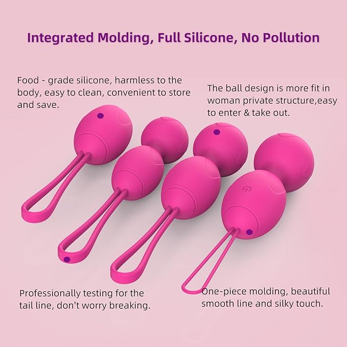 Kegel Exercise Balls for Women, Set of 4 Premium Silicone Kegel Weights for Home & Travel, Pelvic Floor Trainer System, Easy Clean, Pink