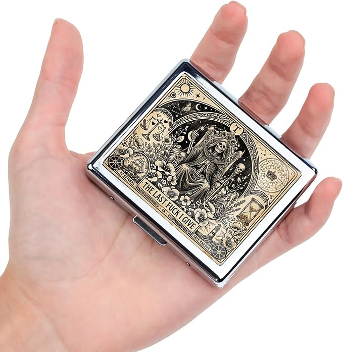 7 Days Chromed Shiny Silver Pill Organizer with Mirror Inside Has 8 Separate Compartments Rectangle,Versatile Storage for Medication - Ideal Travel Accessory (The Skeleton on the Throne)