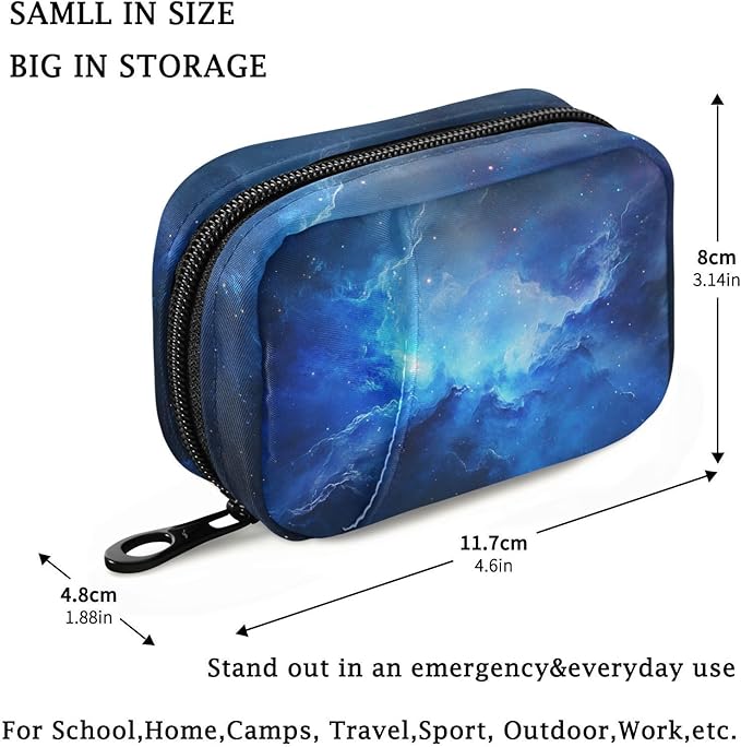 Fustylead Beautiful Blue Cosmic Nebula Pill Organizer and Storage Weekly with Zipper, Removable Pill Box Portable Medicine Organizer for Vitamin Fish Oil Supplement