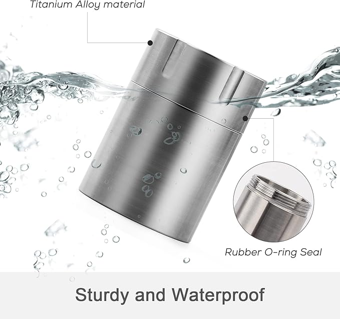 TISUR Portable Pill Cases, Metal Titanium Pill Holder Pocket Small Pill Box Keychain Waterproof Pill Bottle Medicine Organizer Case Container for Travel Purse Outdoor Camping (Titanium Pill Bottle)