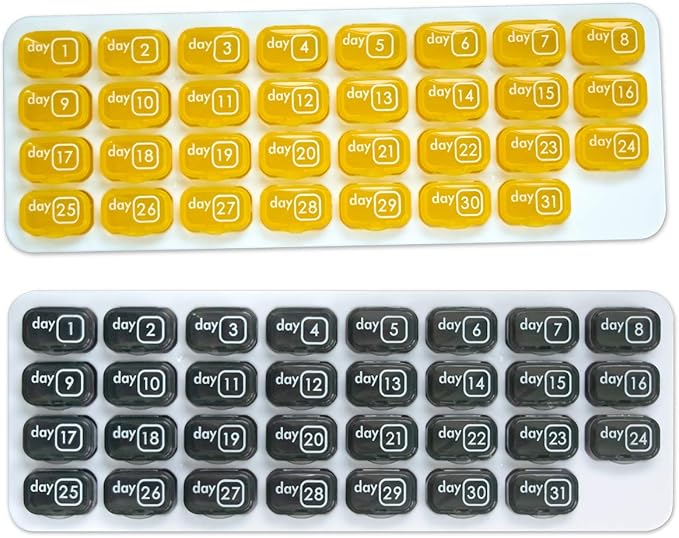 31 Day Monthly Pill Organizer with Daily Removable Pods - Grey (2 Pack, Yellow & Grey)