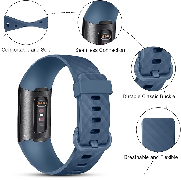 Vancle Bands for Fitbit Charge 4 Bands/Fitbit Charge 3 Bands Women Men[4 PACK], Classic Soft Replacement Sport Straps Wristbands for Fitbit Charge 4 / Charge 3 Fitness & Health Tracker