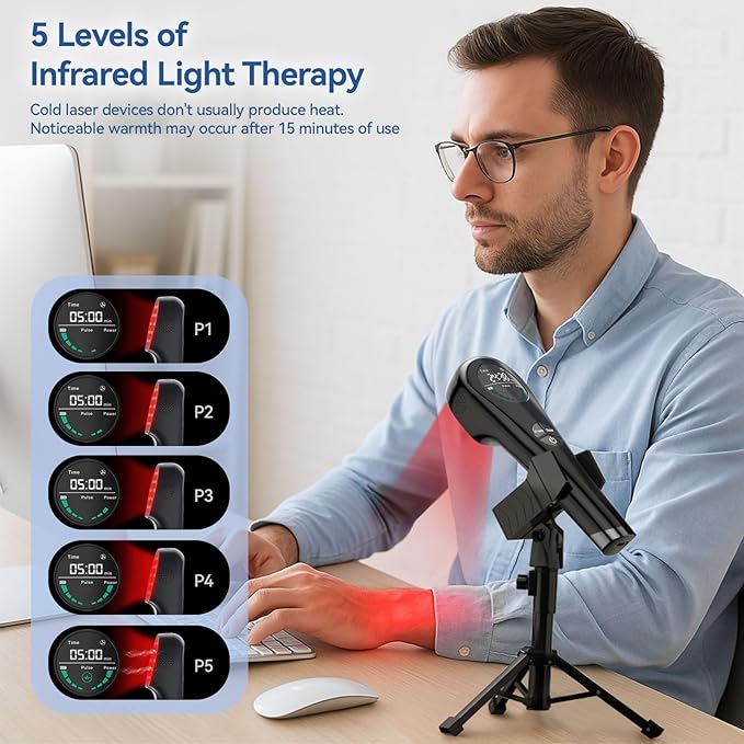Handheld Red Light Therapy Device with Stand, Near Infrared Light Therapy Device with Pulse Mode, Cold Therapy Device for Joints and Muscle Pain (4 * 808nm + 14 * 650nm）