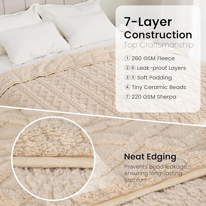 Drewin Weighted Blanket Queen Size 17lbs, Classy Soft Jacquard Sherpa Weighted Blankets for Sleep Natural and Calming, Ultra-Cozy Sofa Bed Blanket for Winter, Beige, 60 x 80 inches