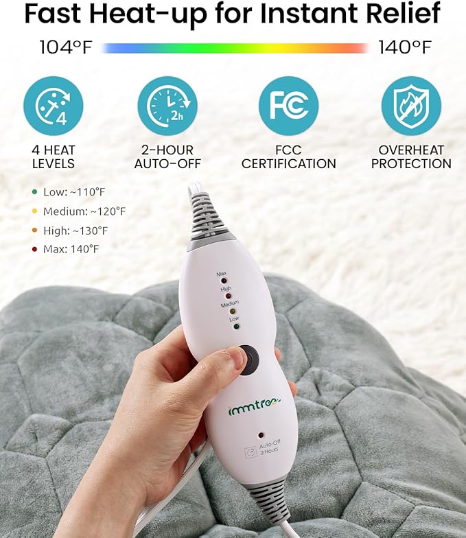 immtree Weighted Heating Pad for Period Cramps, 7lbs XXXL Size(29x24) with Fast Heat Technology, Heated Blankets for Adults, Deeper Pain Relief for Back, Shoulder and Knee