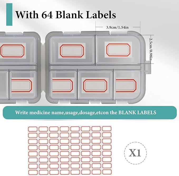 2Pack Travel Pill Organizer - 10 Compartments Pill Case with 64 Stickers, Pill Organizer 2 Times A Day, 10 Days Portable Compartments for Vitamins, Fish Oils, Supplements(Gray)