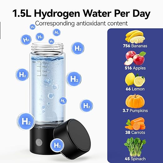 Hydrogen Water Bottle, 2200PPB in 3 Mins Hydrogen Water Generator, SPE PEM Technology, 14oz Portable Hydro Water Machine for Home, Travel, Gym | Best Health Gift for Family & Friends