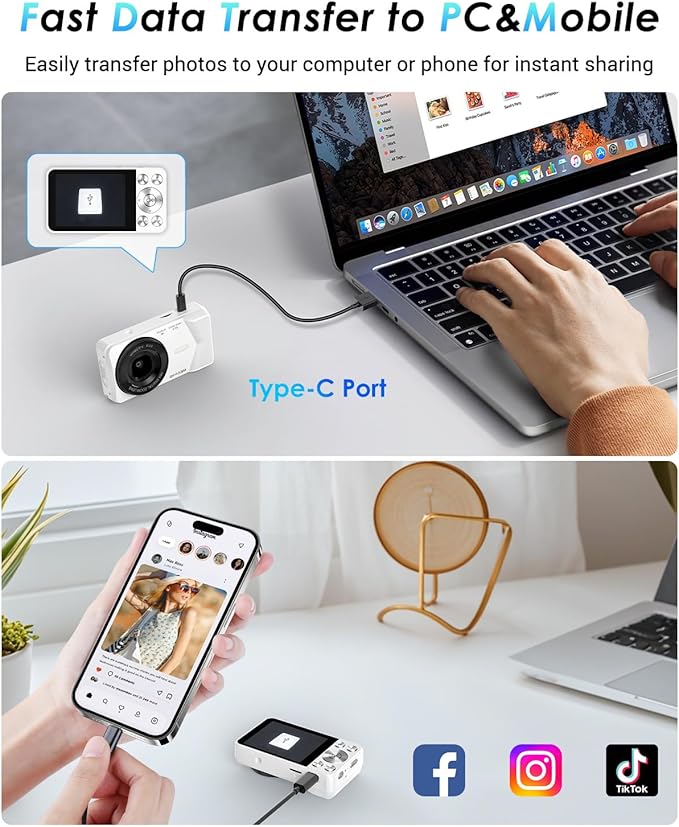 4K Digital Camera, Wevoor 64MP Point and Shoot Digital Camera with Autofocus, 18X Zoom, 20 Filters, 64GB SD Card, 2000 mAh Battery, 2.8" Screen Compact Vlogging Camera for Beginners Teens Adult(White)