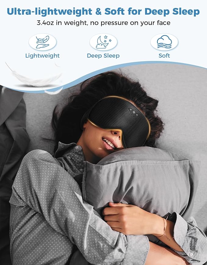 3D Contoured Sleep Mask with Bluetooth Headphones, Eye Masks for Sleep with Ultra-Thin Stereo Speakers for Men, Women, Tech Gifts