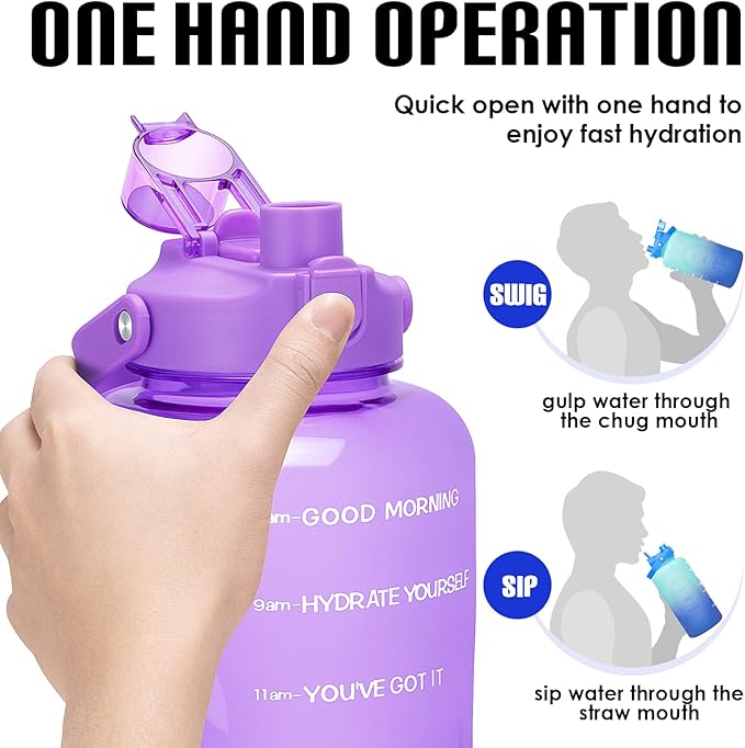 HydroPal 1 Gallon Water Bottles with Straw, 128 oz Water Bottle BPA Free Innovative 2-IN-1 Lid Gym Bottle with Times to Drink Motivational, Large for Sports Fitness Camping Water Jug （13.8X5.5 inch）